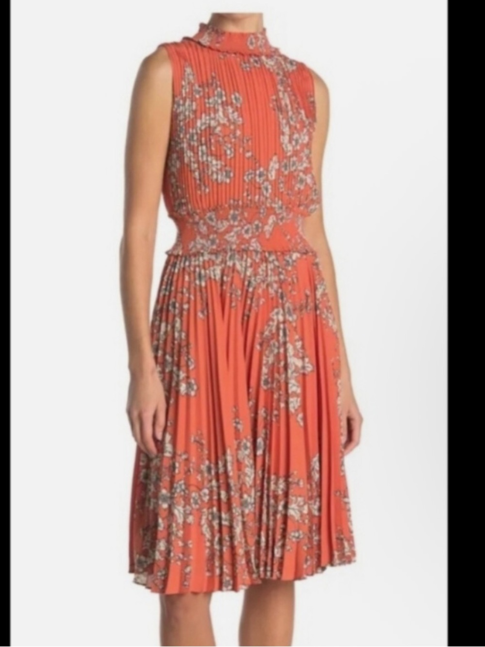 Nanette Lepore Pleated Fire Starter Floral Sleeveless Midi Dress Size 12